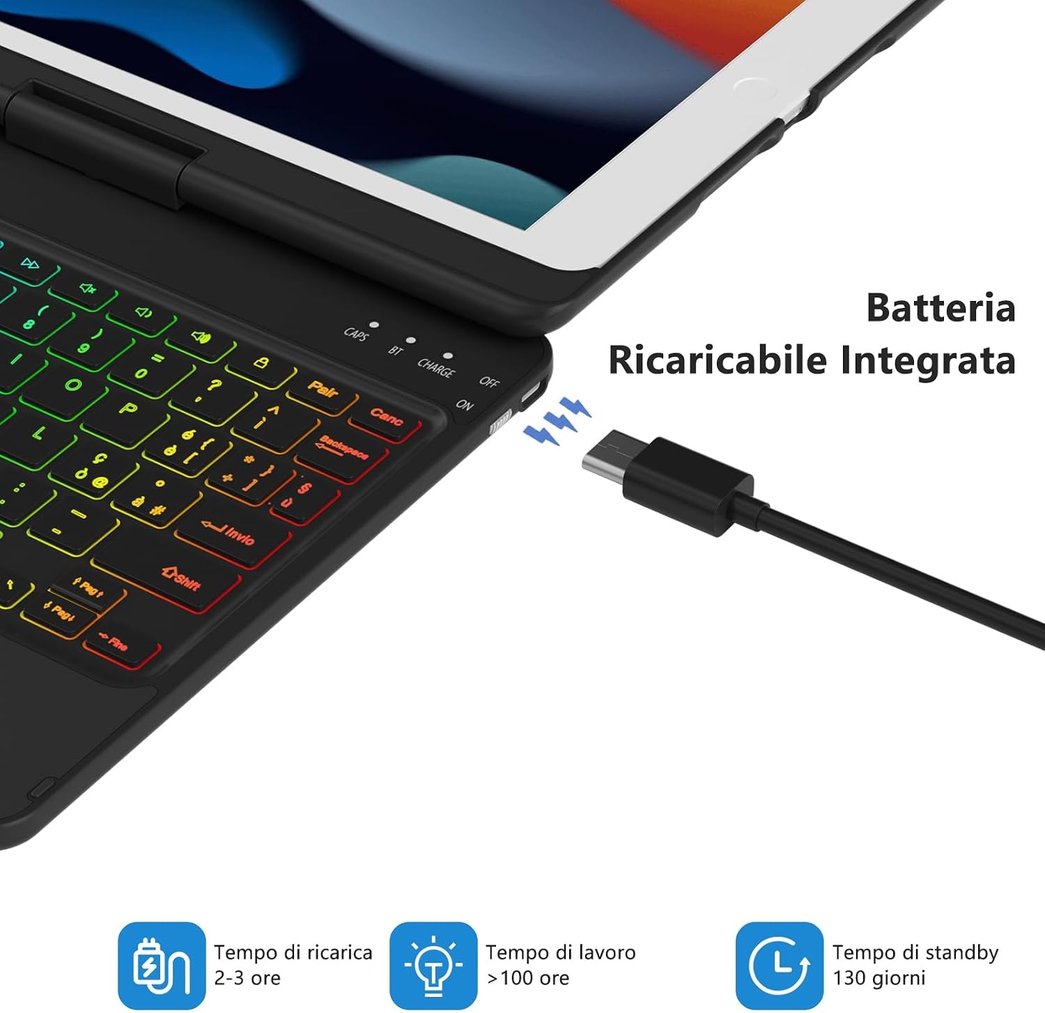 MMK Toetsenbord Hoes voor iPad 10.2 inch (Gen 9/8/7) - Klassiek Zwart met Trackpad en Verlichting