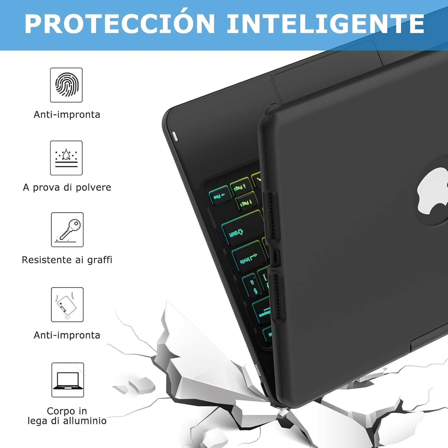 MMK Toetsenbord Hoes voor iPad 10.2 inch (Gen 9/8/7) - Klassiek Zwart met Trackpad en Verlichting