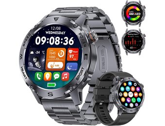 LIGE Smartwatch Heren, 1.43" AMOLED Smart Watch met 24/7 Hartslag, SpO2, Duur Van de Slaap voor Android iOS, 170+ Sportmodi Sporthorloge, UP68 Waterdicht, 200+ Wijzerplaten, Grafietzwart