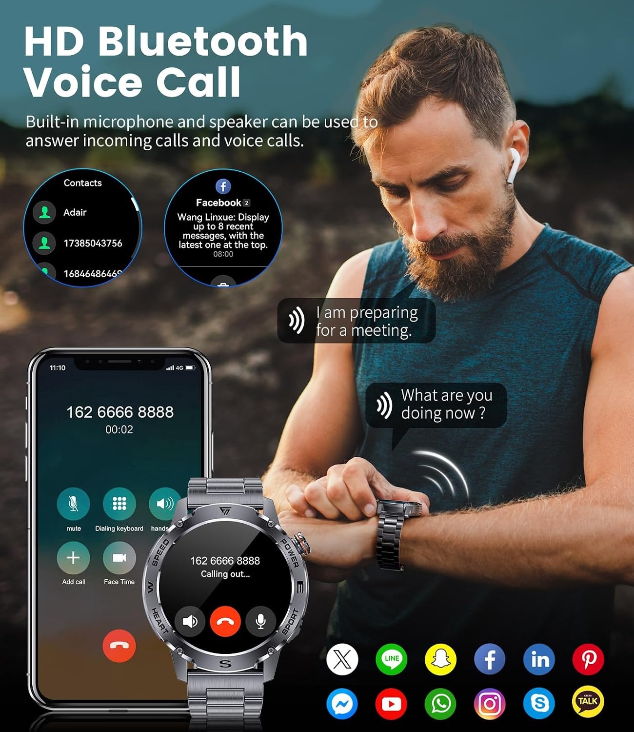 LIGE Smartwatch Heren, 1.43" AMOLED Smart Watch met 24/7 Hartslag, SpO2, Duur Van de Slaap voor Android iOS, 170+ Sportmodi Sporthorloge, UP68 Waterdicht, 200+ Wijzerplaten, Grafietzwart