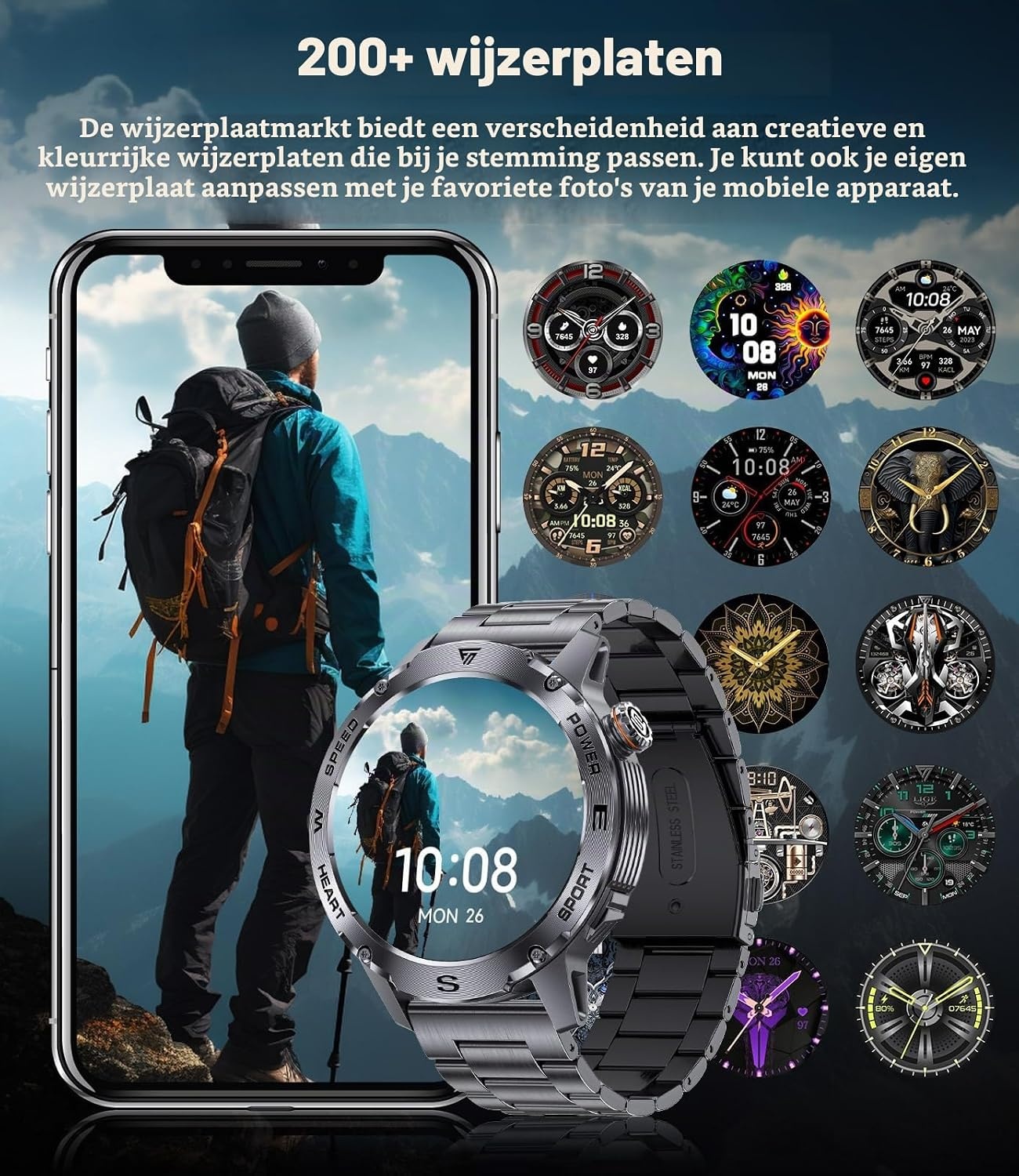 LIGE Smartwatch Heren, 1.43" AMOLED Smart Watch met 24/7 Hartslag, SpO2, Duur Van de Slaap voor Android iOS, 170+ Sportmodi Sporthorloge, UP68 Waterdicht, 200+ Wijzerplaten, Grafietzwart