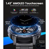 LIGE Smartwatch Heren, 1.43" AMOLED Smart Watch met 24/7 Hartslag, SpO2, Duur Van de Slaap voor Android iOS, 170+ Sportmodi Sporthorloge, UP68 Waterdicht, 200+ Wijzerplaten, Grafietzwart