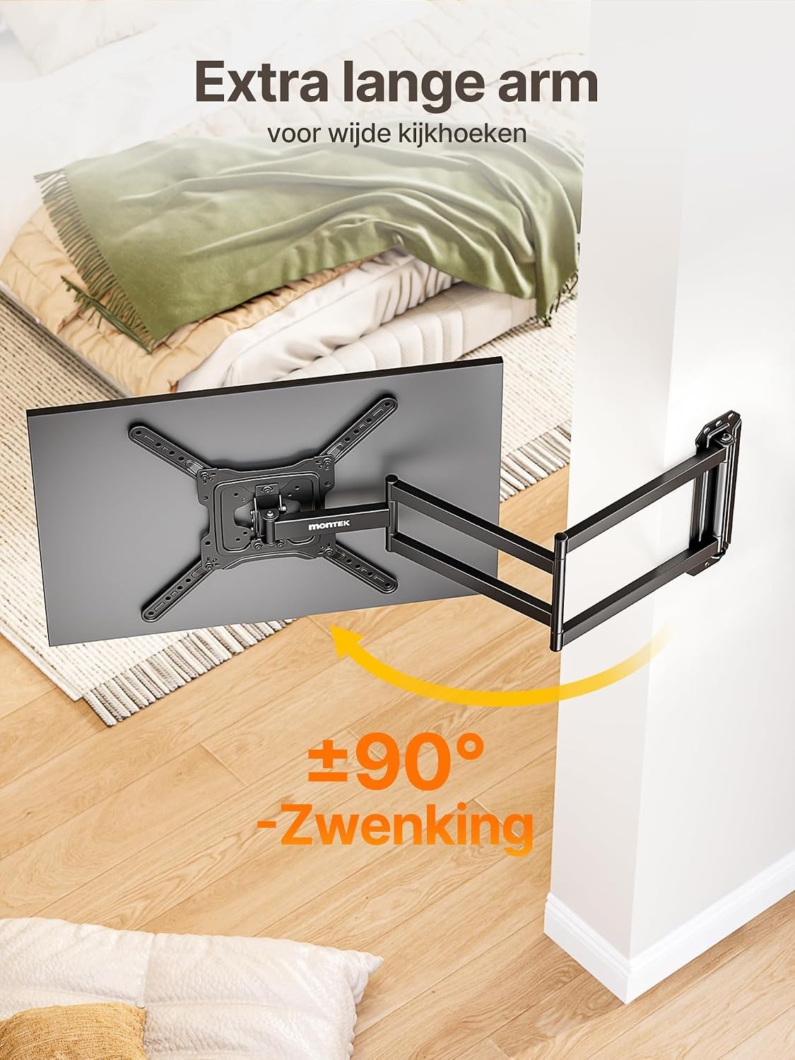 monTEK TV Muurbeugel met 946 mm Extra Lange Arm voor 23-65 inch LCD/LED/OLED TV tot 35 kg, Kantelbaar en 180° Draaibaar, Hoek TV Beugel Ruimtebesparend Ontwerp, Max. VESA 600 x 400 mm - Maat 23"-65"/946 mm Langarm
