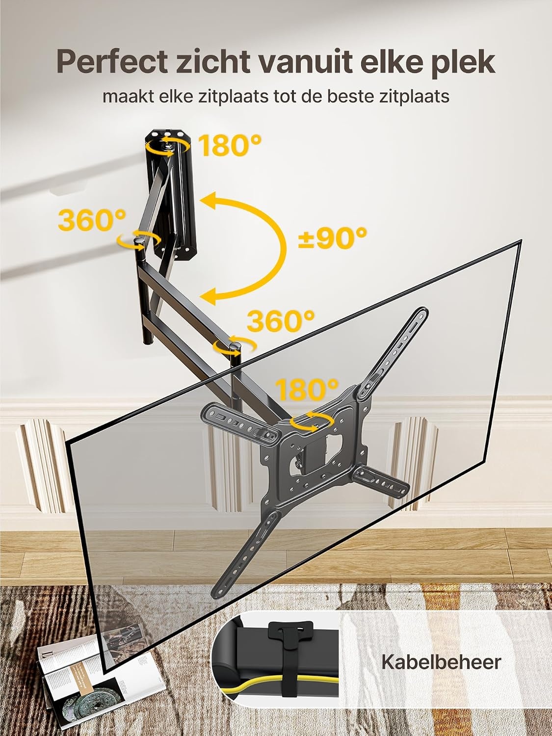 monTEK TV Muurbeugel met 946 mm Extra Lange Arm voor 23-65 inch LCD/LED/OLED TV tot 35 kg, Kantelbaar en 180° Draaibaar, Hoek TV Beugel Ruimtebesparend Ontwerp, Max. VESA 600 x 400 mm - Maat 23"-65"/946 mm Langarm
