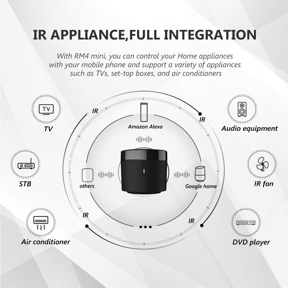 Broadlink RM4 Mini Universele IR Audio Video Afstandsbediening, Smart Home Wi-Fi Remote Hub, compatibel met Alexa - Maat RM4 mini