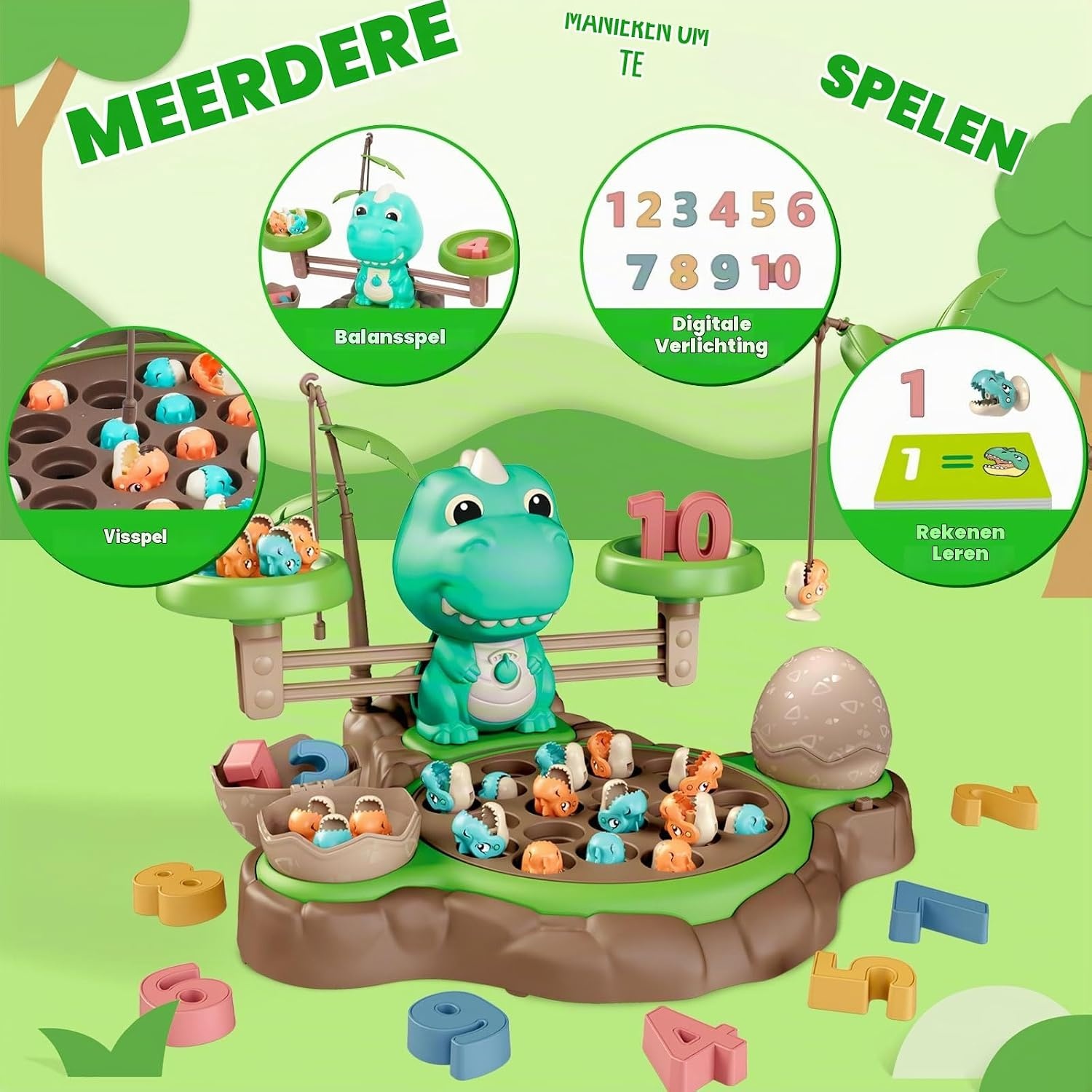 Montessori 4-in-1 visspelset, speelgoed met balansspel en cijfers, leerspellen, kinderspeelgoed met 21 vissen, 2 hengels en 10 kaarten, voor kinderen vanaf 3, 4, 5, 6
