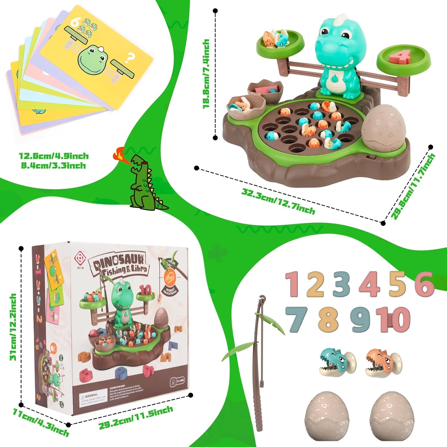 Montessori 4-in-1 visspelset, speelgoed met balansspel en cijfers, leerspellen, kinderspeelgoed met 21 vissen, 2 hengels en 10 kaarten, voor kinderen vanaf 3, 4, 5, 6