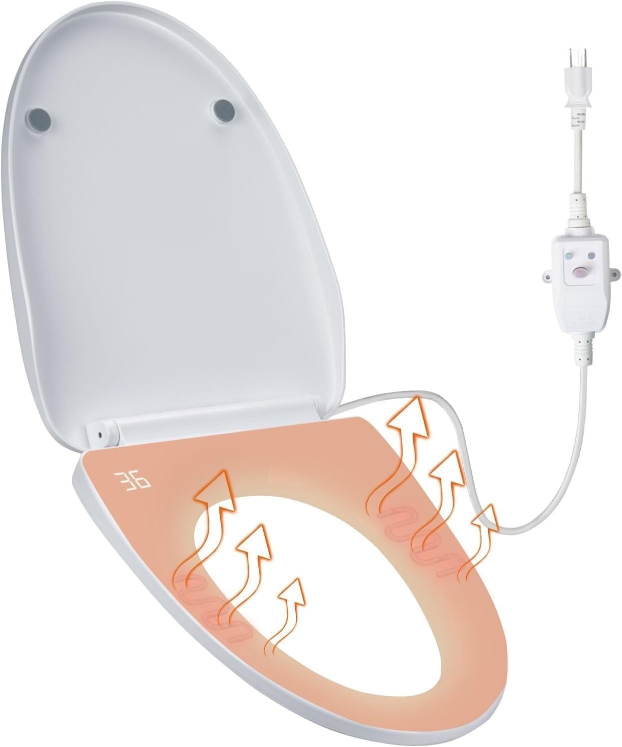 Intelligente slimme wc-bril, bidet, verwarmde zitting met 3 temperatuurniveaus, automatische sluiting, led-temperatuurweergave, nachtlampje en IPX4 spatwaterbescherming, V-type verwarmde toiletbril
