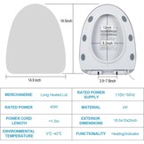 Intelligente slimme wc-bril, bidet, verwarmde zitting met 3 temperatuurniveaus, automatische sluiting, led-temperatuurweergave, nachtlampje en IPX4 spatwaterbescherming, V-type verwarmde toiletbril