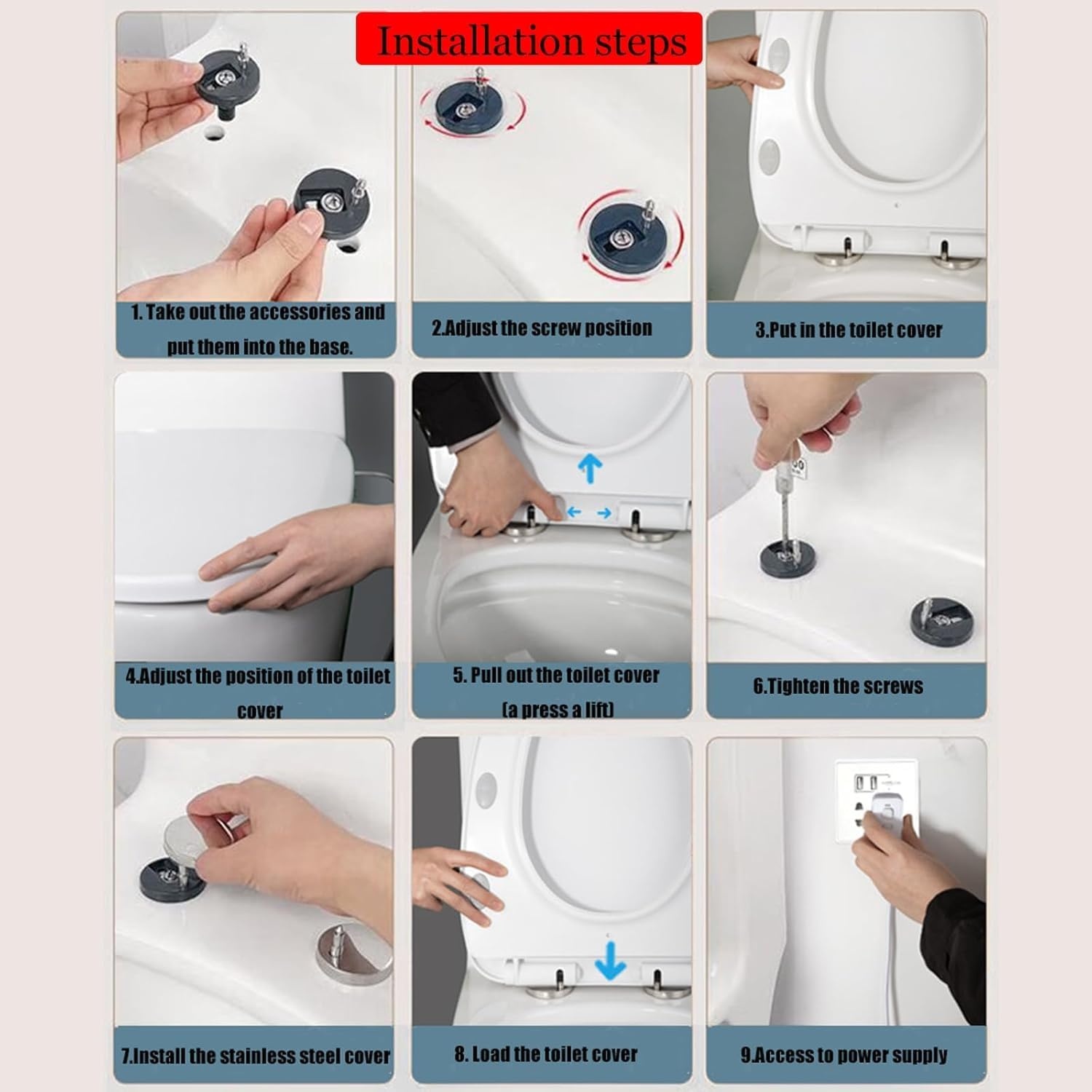 Intelligente slimme wc-bril, bidet, verwarmde zitting met 3 temperatuurniveaus, automatische sluiting, led-temperatuurweergave, nachtlampje en IPX4 spatwaterbescherming, V-type verwarmde toiletbril