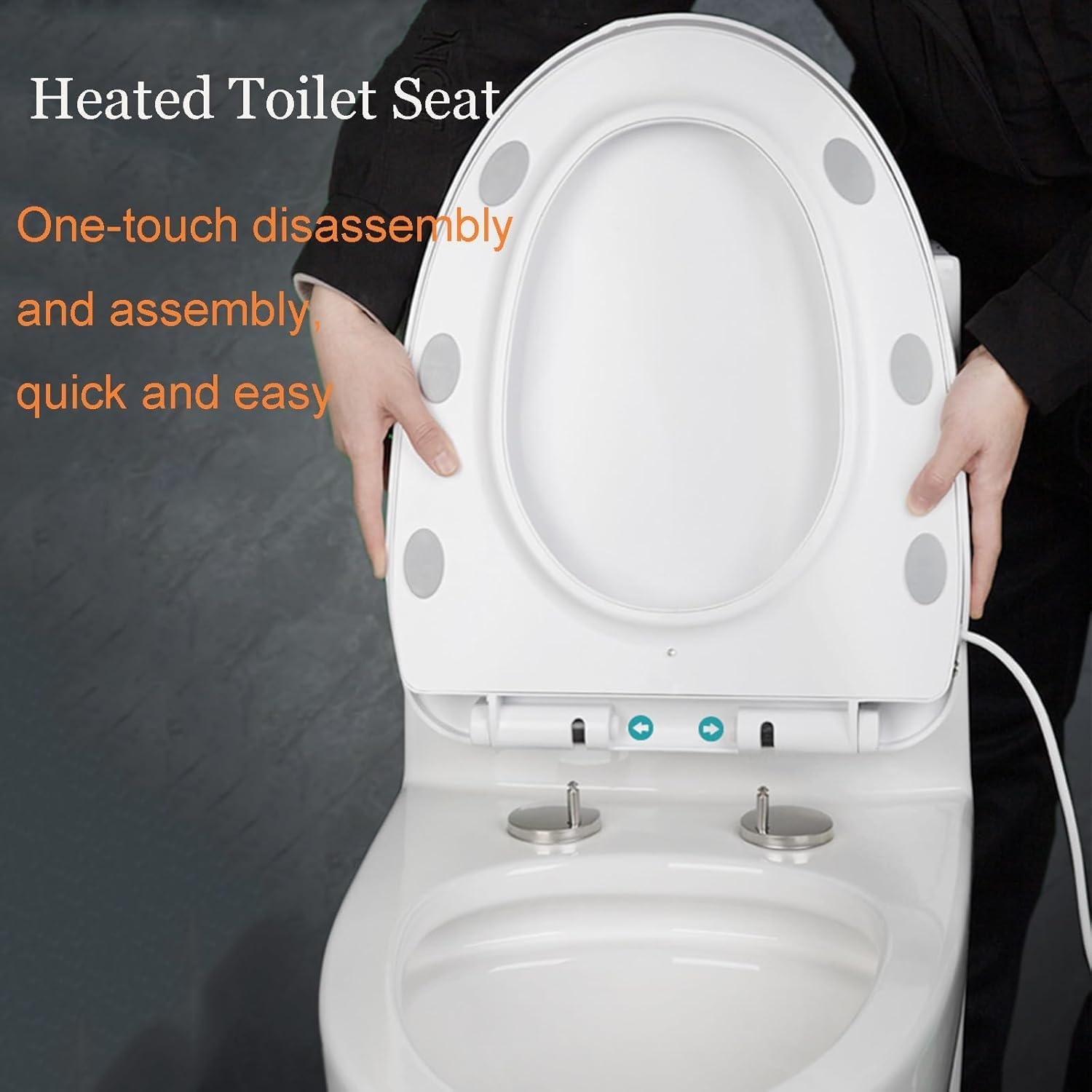 Intelligente slimme wc-bril, bidet, verwarmde zitting met 3 temperatuurniveaus, automatische sluiting, led-temperatuurweergave, nachtlampje en IPX4 spatwaterbescherming, V-type verwarmde toiletbril