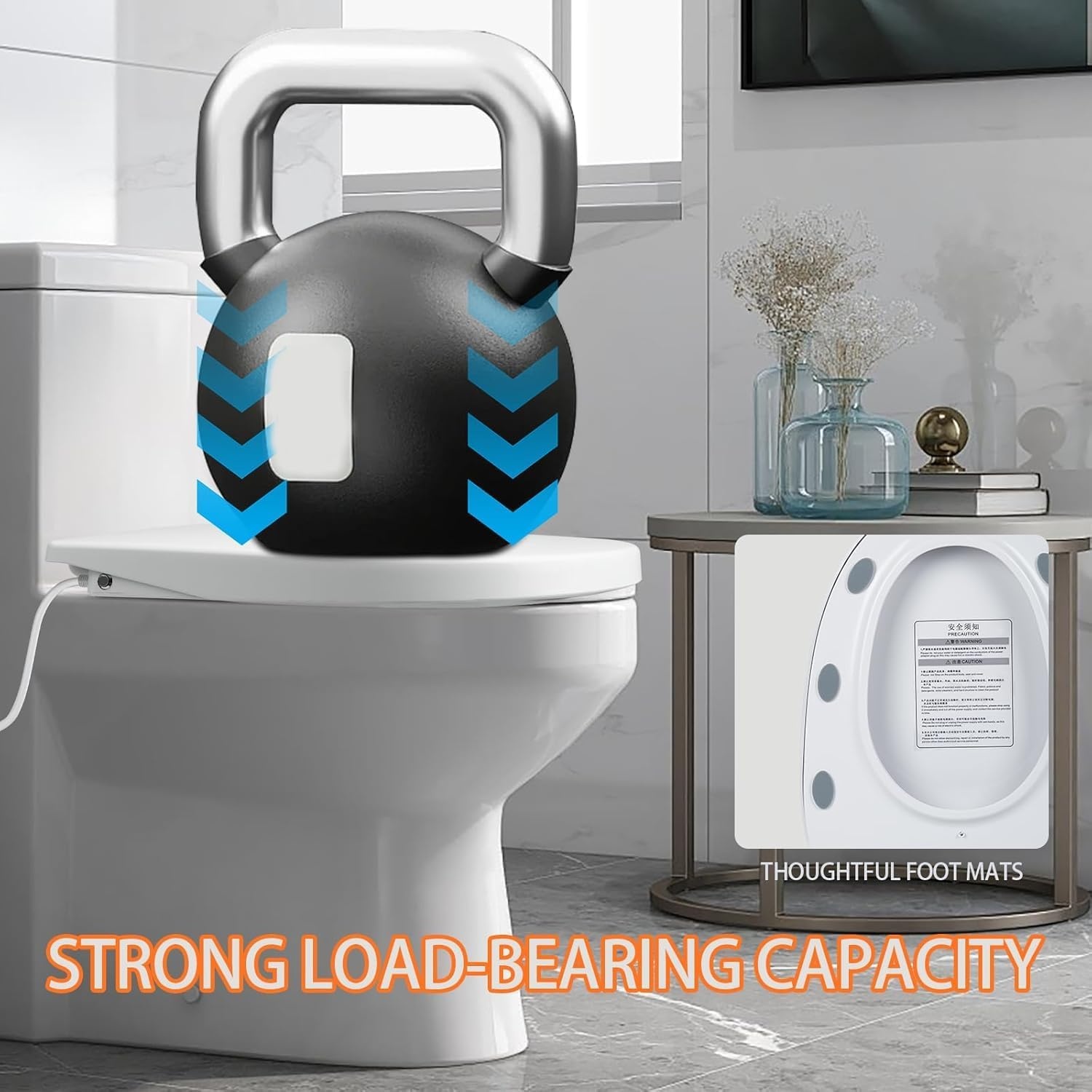 Intelligente slimme wc-bril, bidet, verwarmde zitting met 3 temperatuurniveaus, automatische sluiting, led-temperatuurweergave, nachtlampje en IPX4 spatwaterbescherming, V-type verwarmde toiletbril