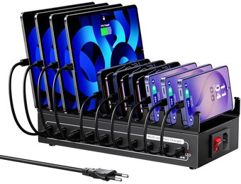 USB C-oplader meervoudig, USB-oplaadstation voor meerdere apparaten, totaal vermogen 200W 10 poorten【5USBA en 5USBC】, compatibel met iPhone 11/12/13/14/15/16/XS/XR/8/mobiele telefoons/tablet