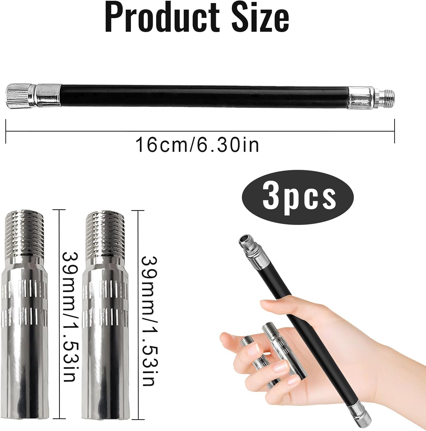Fietsventieladapter, verlenging voor bandventieldop, 39 mm, ventielverlenging, terugslagventiel, met rubberen verlengpomp, verlengadapter
