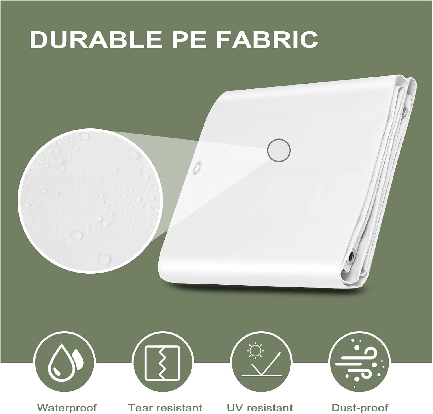 WOLTU Waterdicht afdekzeil voor buiten, ingestanste oogjes, PE 140 gr./m², afdekking voor zwembad, auto, tuinmeubelen, regenbestendig en winddicht, 2 x 3 m, wit
