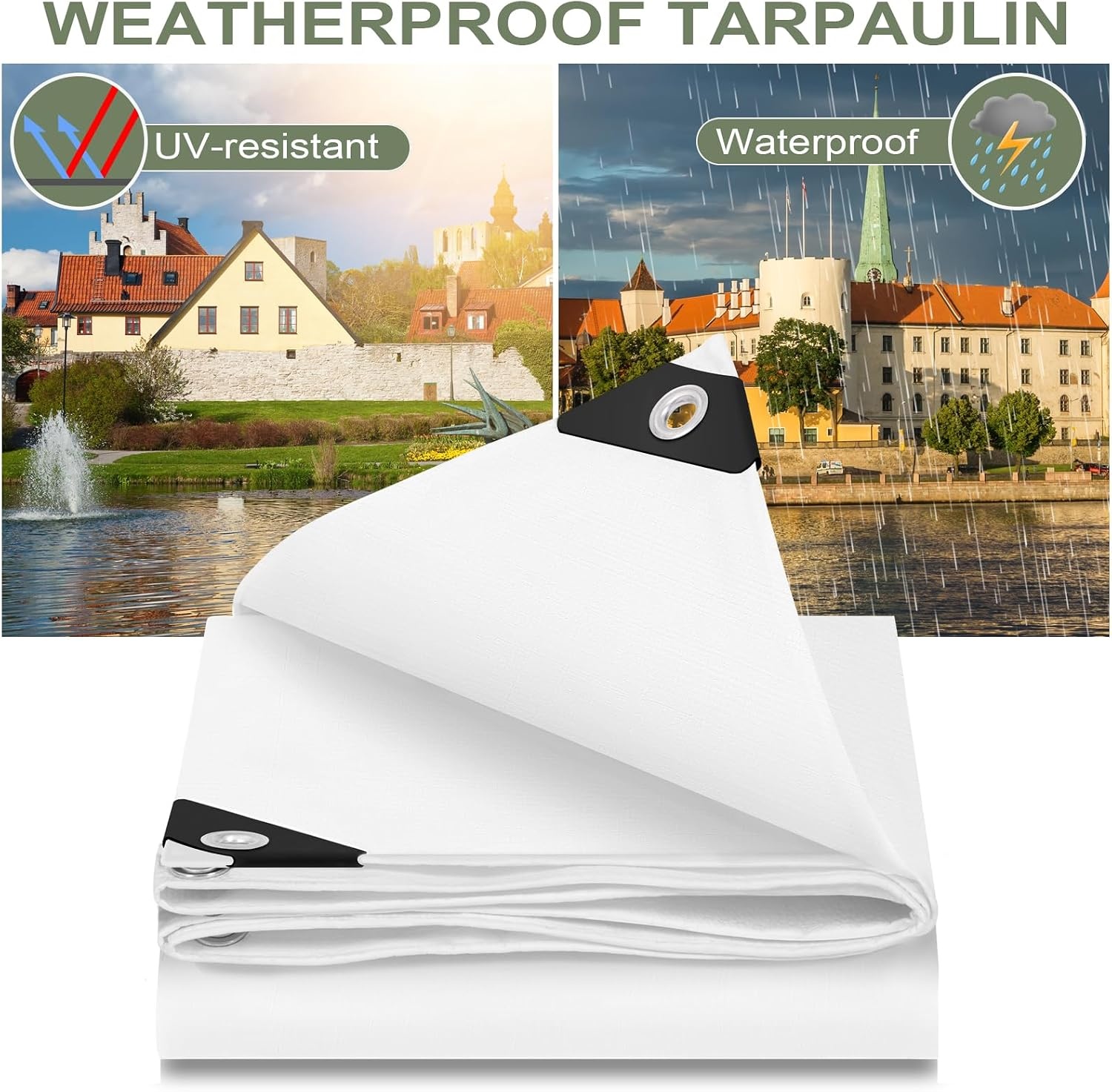 WOLTU Waterdicht afdekzeil voor buiten, ingestanste oogjes, PE 140 gr./m², afdekking voor zwembad, auto, tuinmeubelen, regenbestendig en winddicht, 2 x 3 m, wit