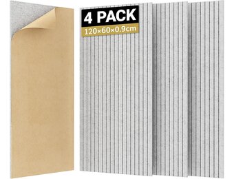 TONOR 4 Pack Grote Akoestische Panelen, 120x60x0,9cm Akoestische Muurpaneel, Zelfklevende Geluiddichte Panelen, Decoratieve Geluiddichte Muurpanelen voor Echo Absorptie voor Home Studio Kantoor, Grijs