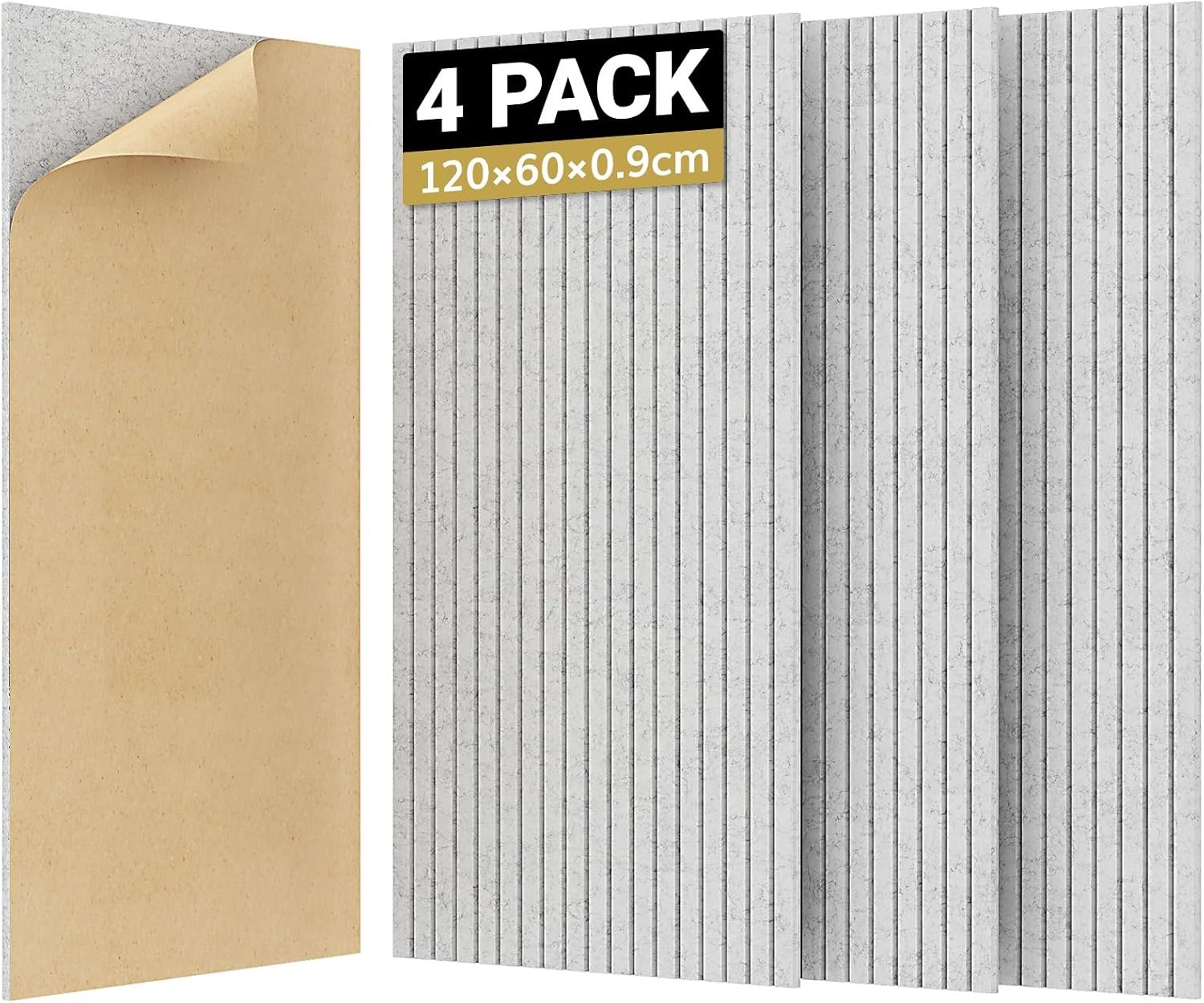 TONOR 4 Pack Grote Akoestische Panelen, 120x60x0,9cm Akoestische Muurpaneel, Zelfklevende Geluiddichte Panelen, Decoratieve Geluiddichte Muurpanelen voor Echo Absorptie voor Home Studio Kantoor, Grijs