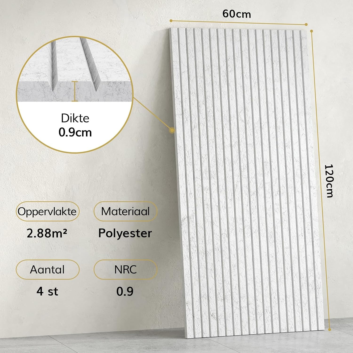 TONOR 4 Pack Grote Akoestische Panelen, 120x60x0,9cm Akoestische Muurpaneel, Zelfklevende Geluiddichte Panelen, Decoratieve Geluiddichte Muurpanelen voor Echo Absorptie voor Home Studio Kantoor, Grijs