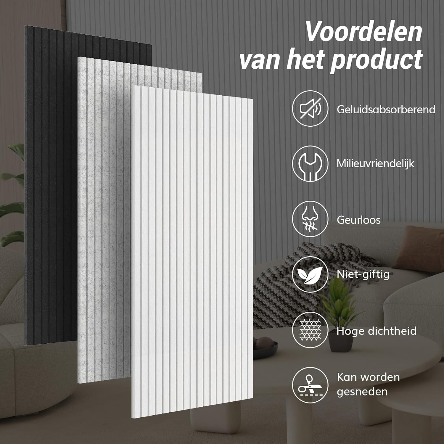 TONOR 4 Pack Grote Akoestische Panelen, 120x60x0,9cm Akoestische Muurpaneel, Zelfklevende Geluiddichte Panelen, Decoratieve Geluiddichte Muurpanelen voor Echo Absorptie voor Home Studio Kantoor, Grijs