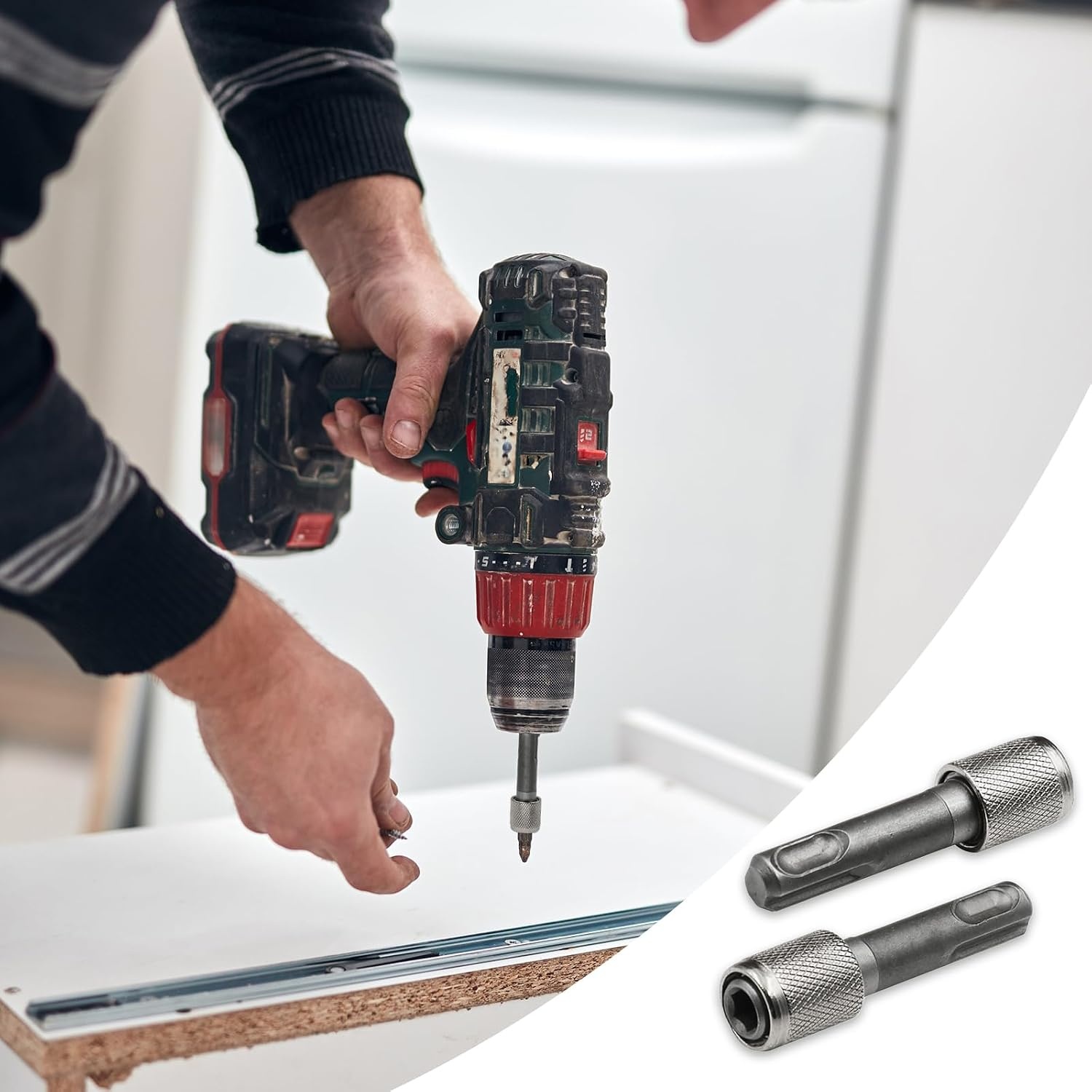 2 stuks SDS Plus-adapters, 6,35 mm bithouder, zeskantige schachtboorhouder, kan worden gebruikt voor zeskantboren, boren, hulzen, geschikt voor vierkante boorhamers, lichte punthakken