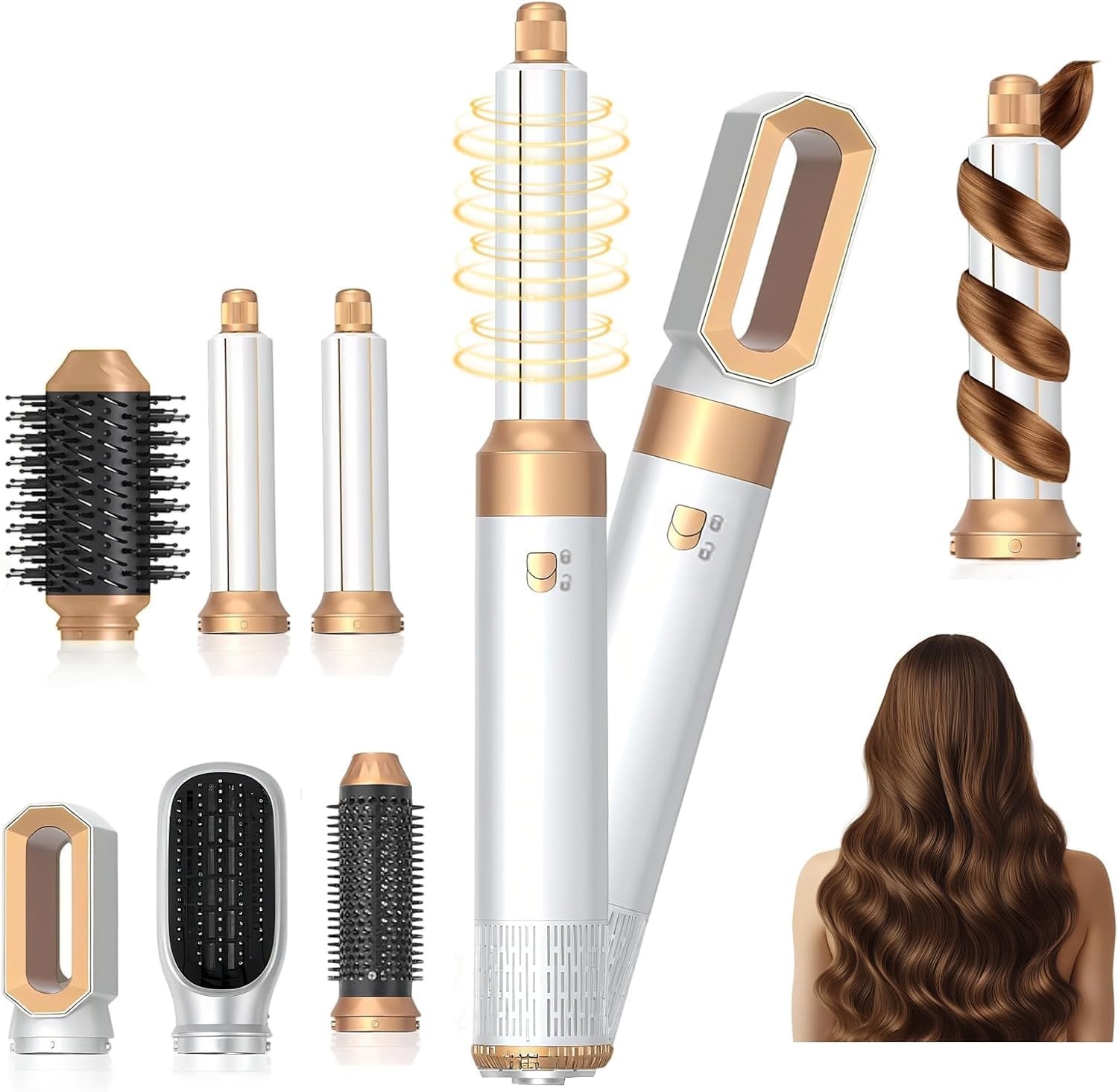 6-in-1 haarstylerset, multi-airstyler, krultang, auto-wrap, ronde borstelföhn, heteluchtborstel, voor styling, gladmaken, drogen, volume, krullen
