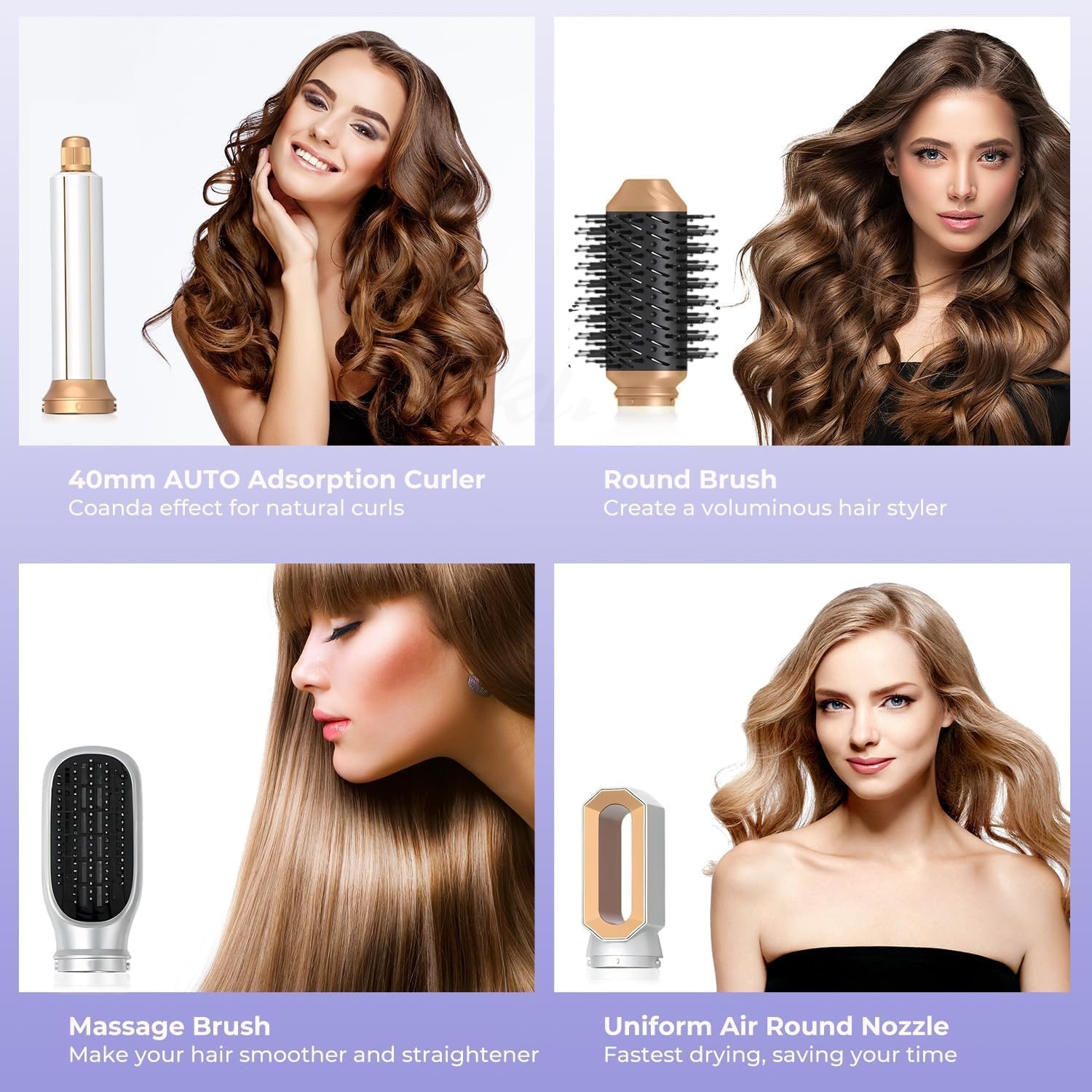 6-in-1 haarstylerset, multi-airstyler, krultang, auto-wrap, ronde borstelföhn, heteluchtborstel, voor styling, gladmaken, drogen, volume, krullen