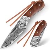DRACHENADER Opvouwbaar Mes Damastaal Houten Handvat 14 cm