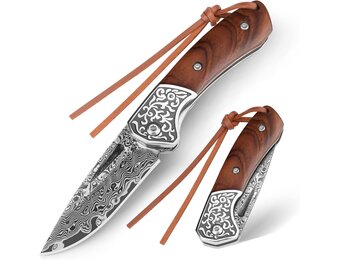DRACHENADER Opvouwbaar Mes Damastaal Houten Handvat 14 cm