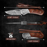 DRACHENADER Opvouwbaar Mes Damastaal Houten Handvat 14 cm