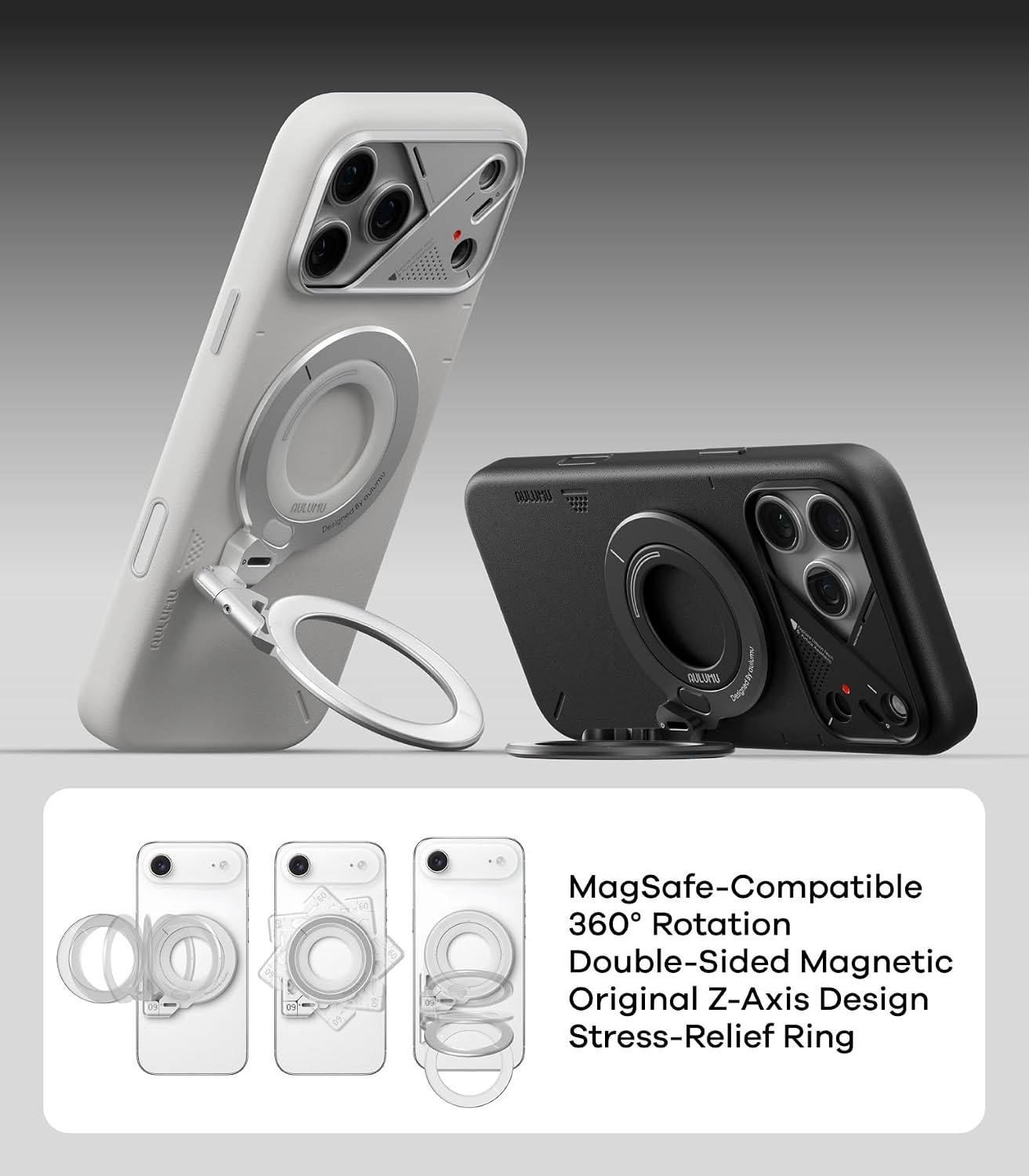 Aulumu G09 MagSafe Ringhouder - Magnetische Telefoonstandaard & Grip - Zwart