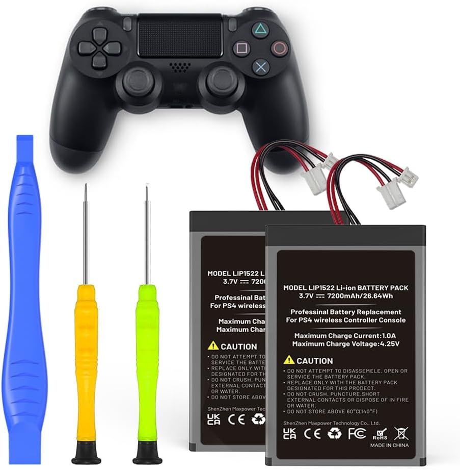 2 stuks reservebatterijen voor PS4-controller, 2026 upgrade 7200 mAh batterijen met hoge capaciteit, compatibel met Sony PS4 Slim/PS4 Pro Dualshock Controller CUH-ZCT2 CUH-ZCT2E CUH-ZCT1E CUH-ZCT1U