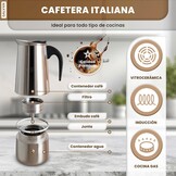 Italiaans koffiezetapparaat, inductie koffiezetapparaat, set met molen, Italiaans koffiezetapparaat van roestvrij staal, koffiezetapparaat voor 6 kopjes (300 ml), compatibel met alle warmtebronnen - Maat cafetera 6 tazas + molinillo