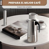Italiaans koffiezetapparaat, inductie koffiezetapparaat, set met molen, Italiaans koffiezetapparaat van roestvrij staal, koffiezetapparaat voor 6 kopjes (300 ml), compatibel met alle warmtebronnen - Maat cafetera 6 tazas + molinillo