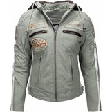 Grijze Dames Motorjas van Echt Leer met Uitneembare Protectoren - Maat 2XL