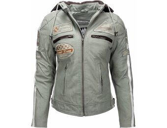 Grijze Dames Motorjas van Echt Leer met Uitneembare Protectoren - Maat 2XL