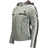 Grijze Dames Motorjas van Echt Leer met Uitneembare Protectoren - Maat 2XL