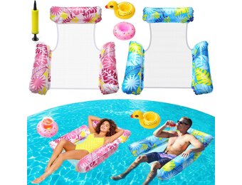 2x Opblaasbare Waterhangmat | 160kg | Inclusief Pomp & Bekers