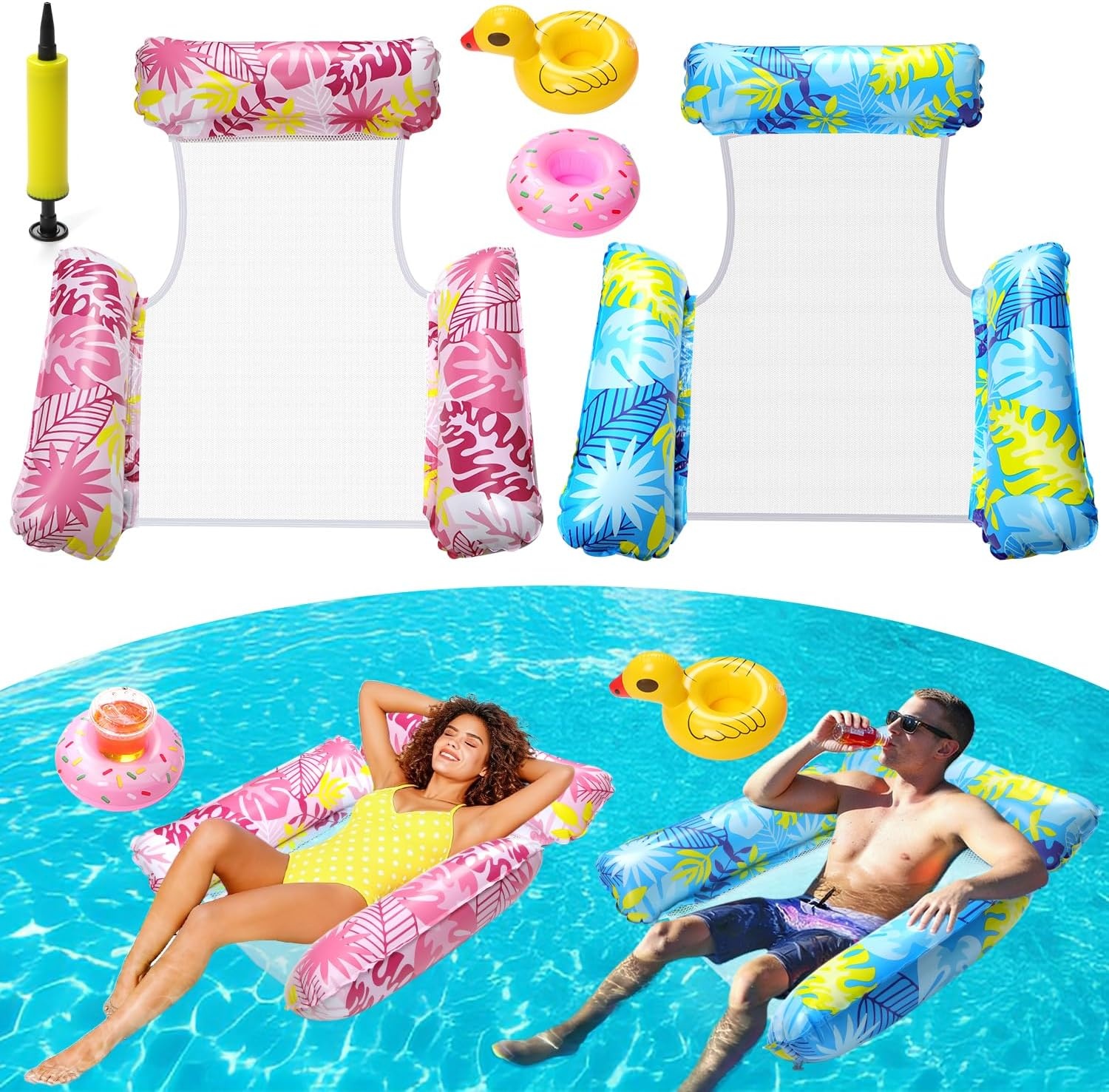 2x Opblaasbare Waterhangmat | 160kg | Inclusief Pomp & Bekers