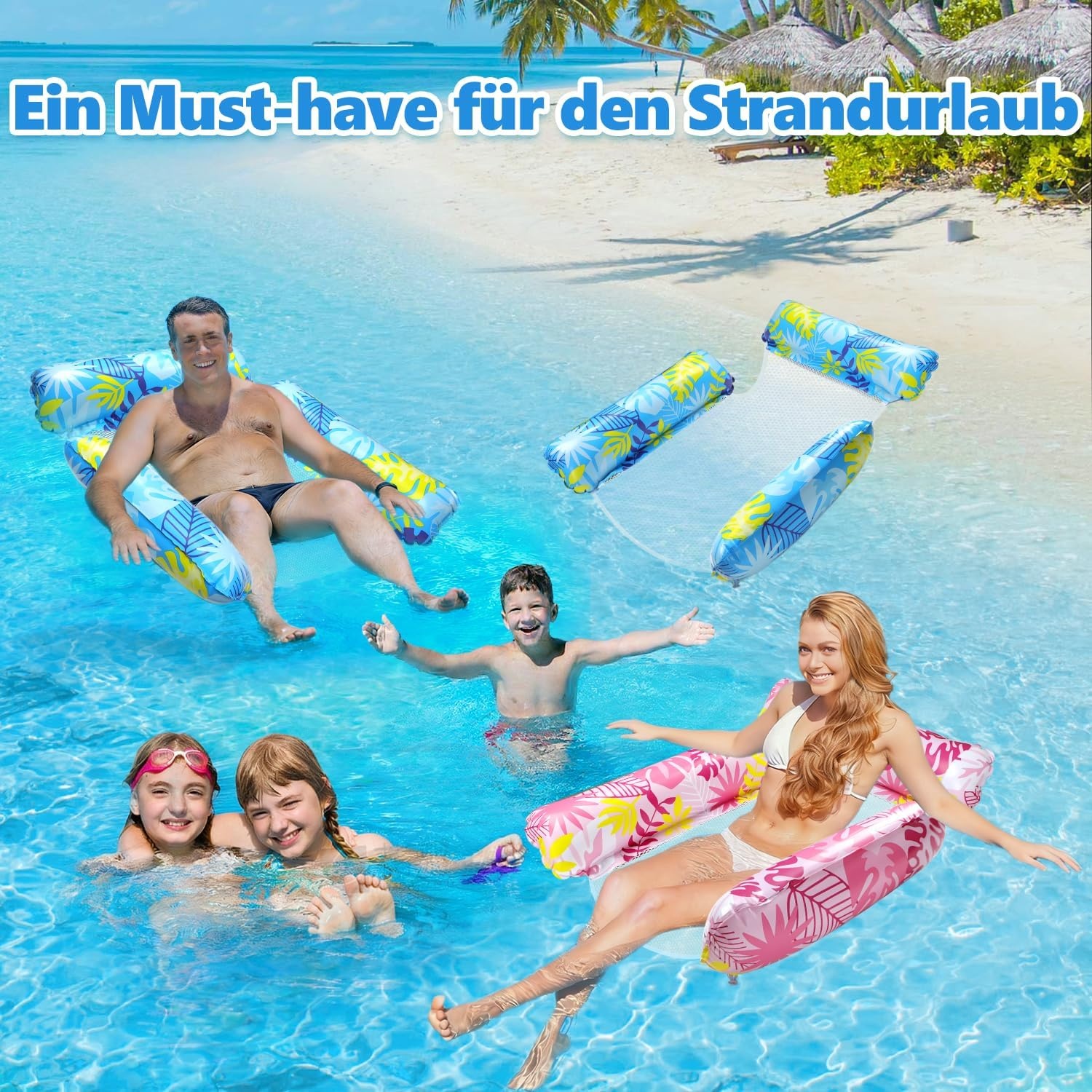 2x Opblaasbare Waterhangmat | 160kg | Inclusief Pomp & Bekers