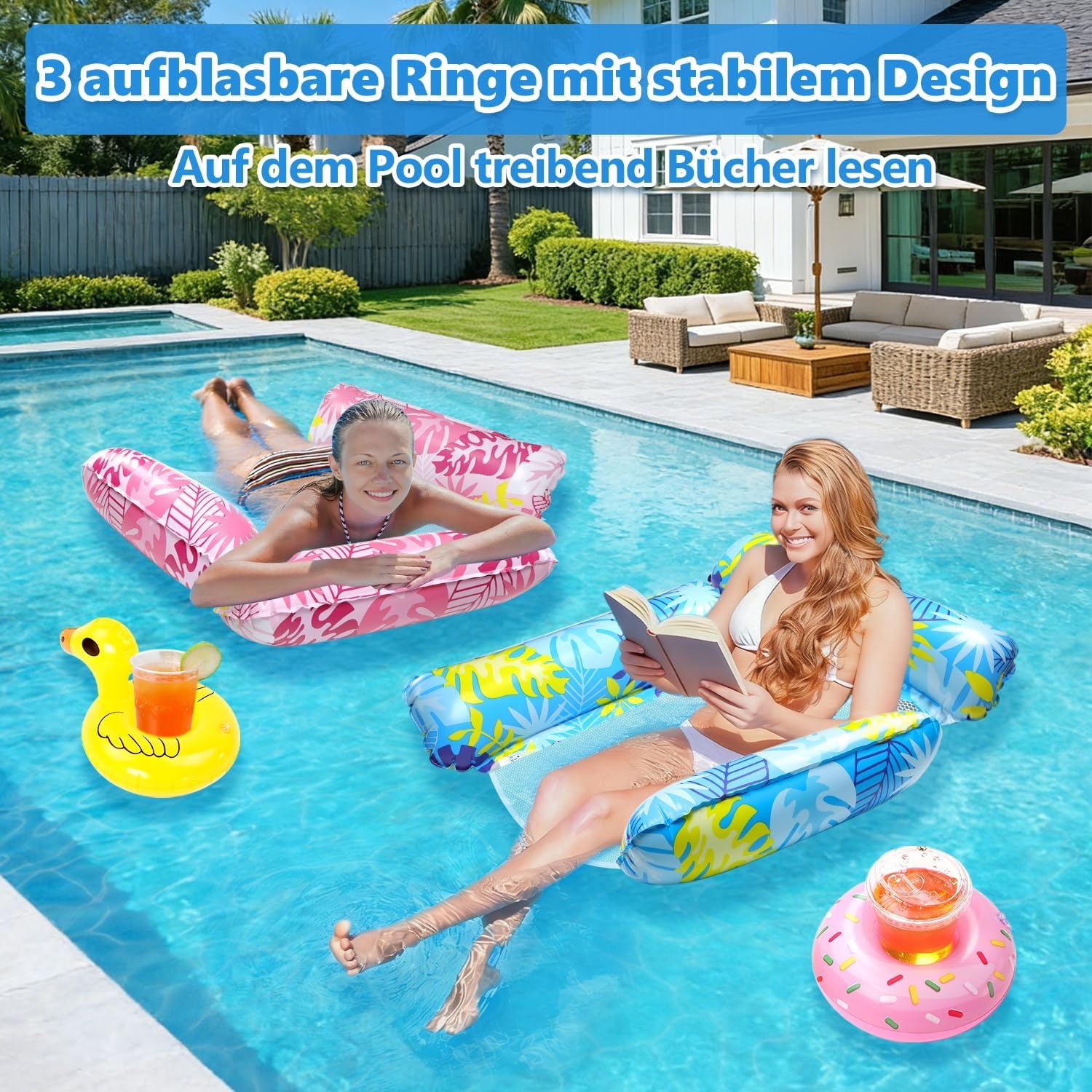 2x Opblaasbare Waterhangmat | 160kg | Inclusief Pomp & Bekers