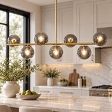 Gouden Sputnik Kroonluchter - Rookglas & 7 Lampen - 59% Korting