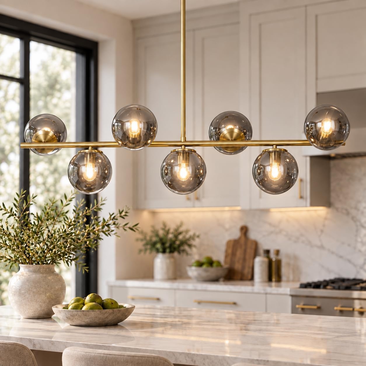Gouden Sputnik Kroonluchter - Rookglas & 7 Lampen - 59% Korting