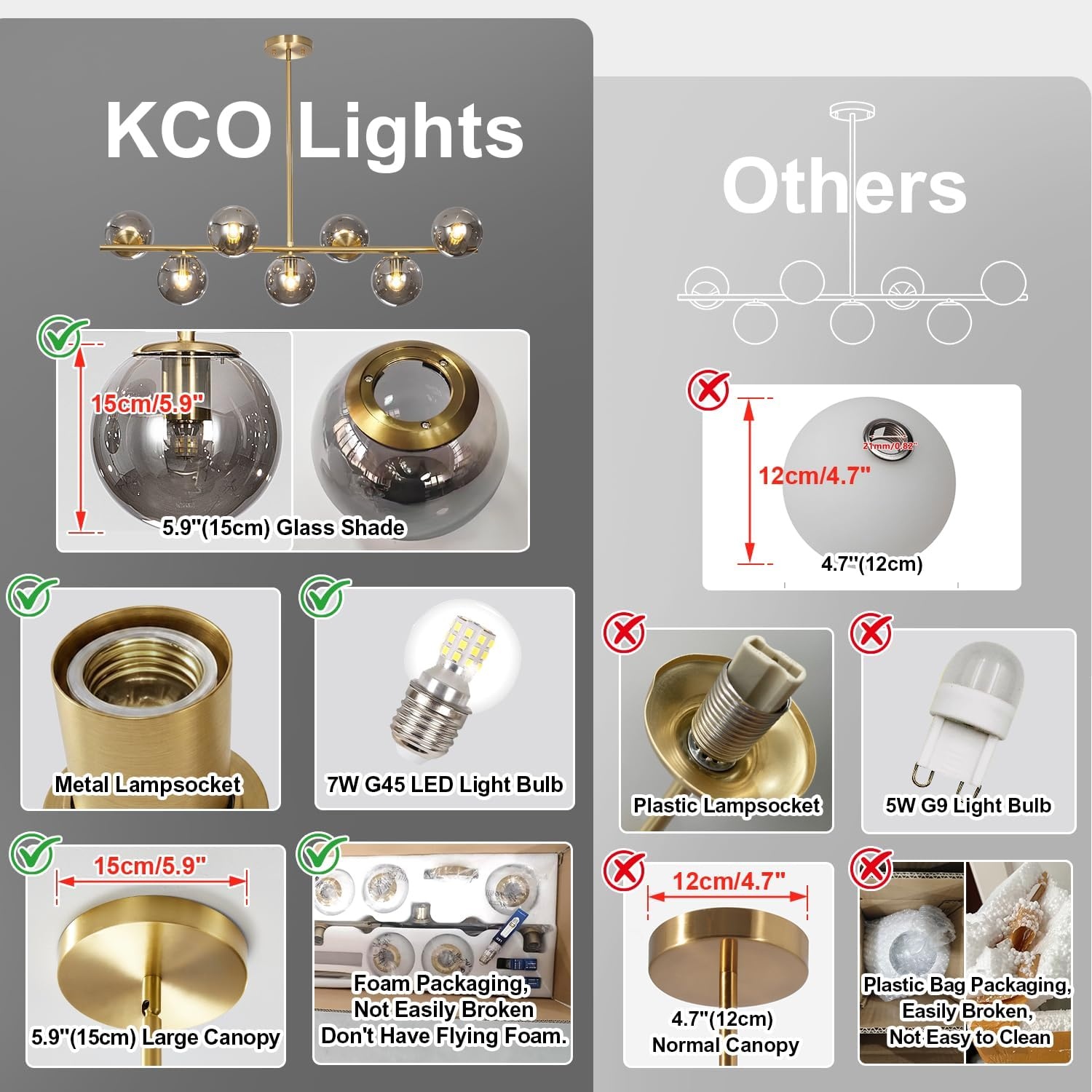 Gouden Sputnik Kroonluchter - Rookglas & 7 Lampen - 59% Korting