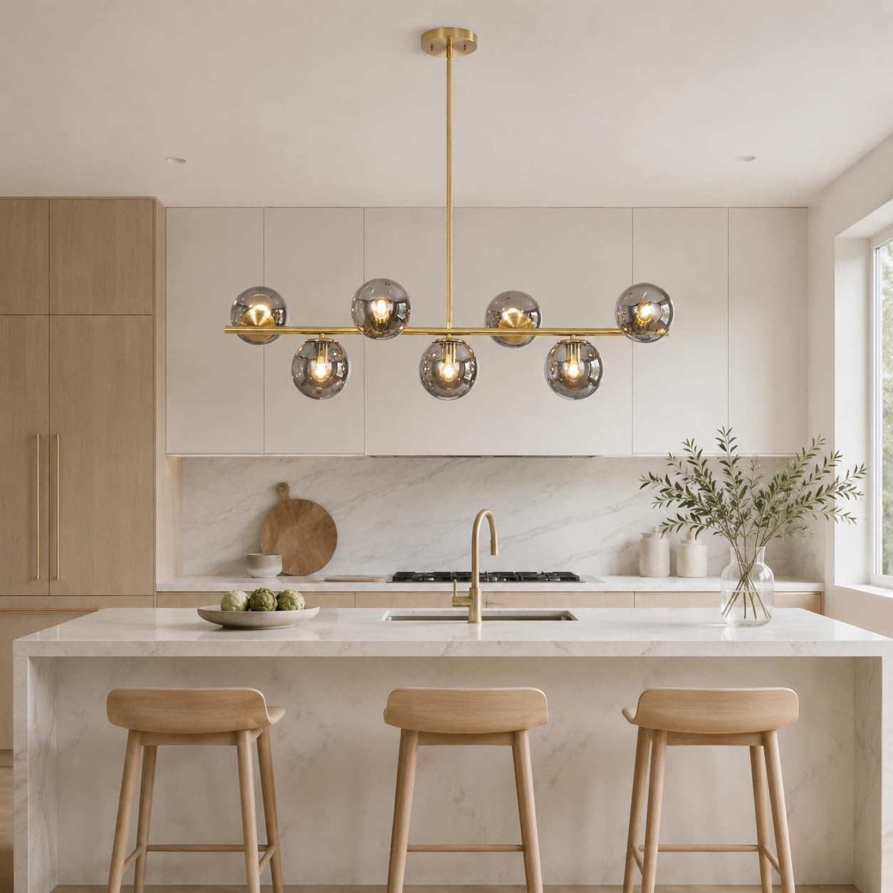 Gouden Sputnik Kroonluchter - Rookglas & 7 Lampen - 59% Korting