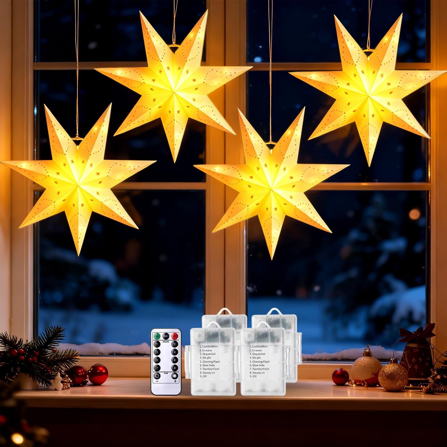 LED Kerstster Verlichting (3 stuks) - 45 LED's, Dimbaar, Timer, Afstandsbediening - 31% Korting