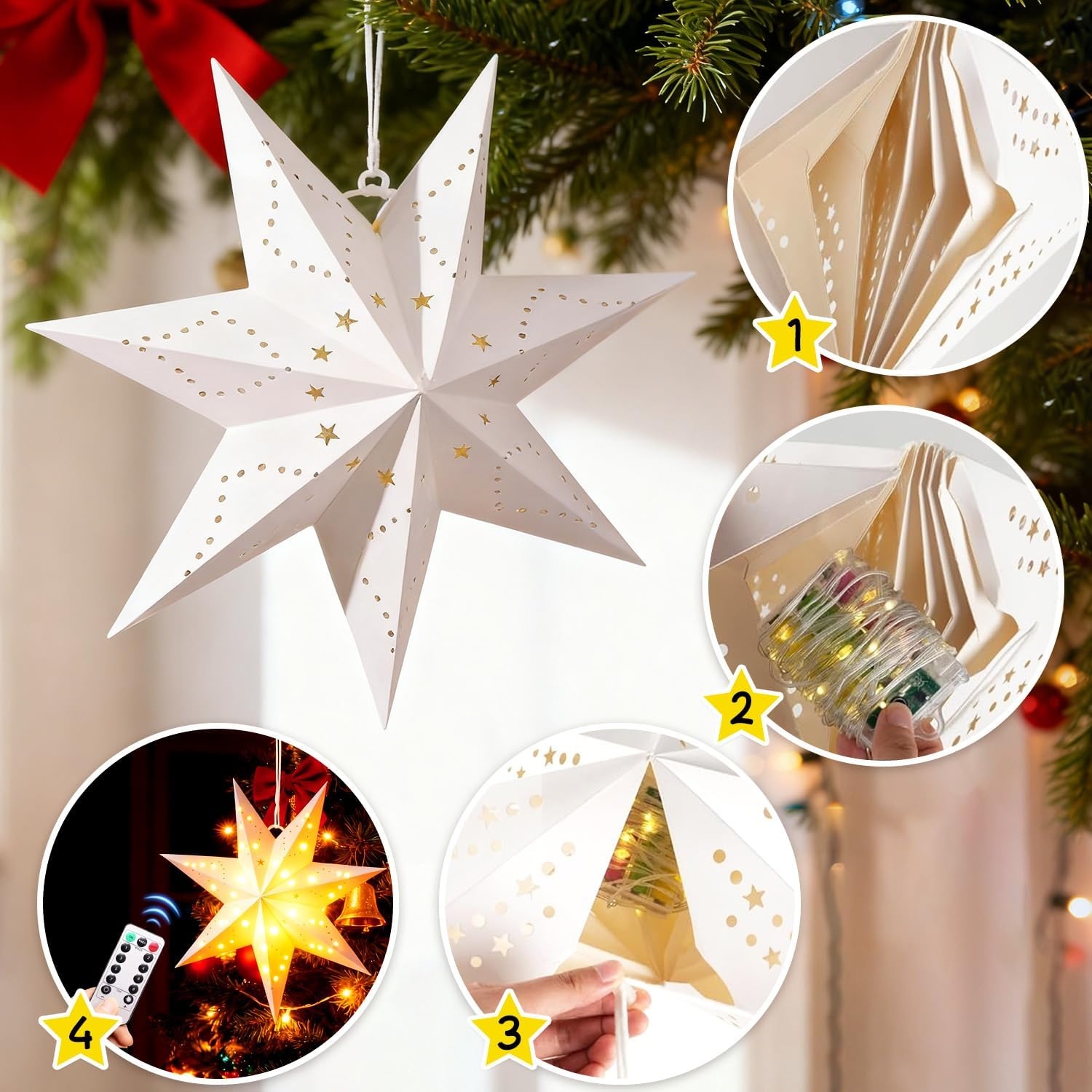 LED Kerstster Verlichting (3 stuks) - 45 LED's, Dimbaar, Timer, Afstandsbediening - 31% Korting