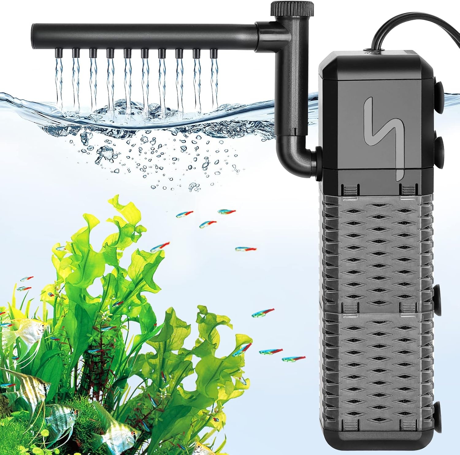 Aquarium Binnenfilter 3-in-1 tot 250L | 800L/H | 9W | Stil & Regen/Beluchting | 32% Korting
