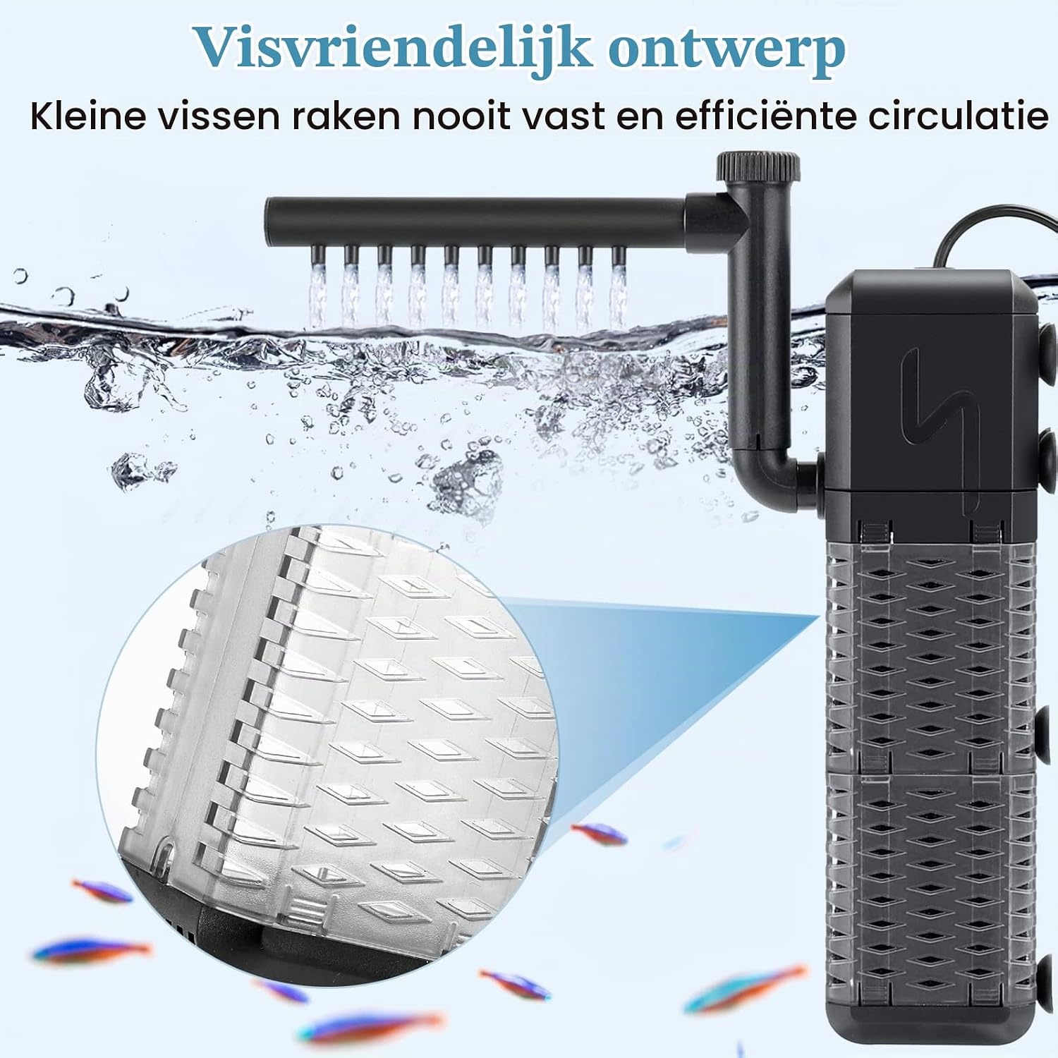 Aquarium Binnenfilter 3-in-1 tot 250L | 800L/H | 9W | Stil & Regen/Beluchting | 32% Korting