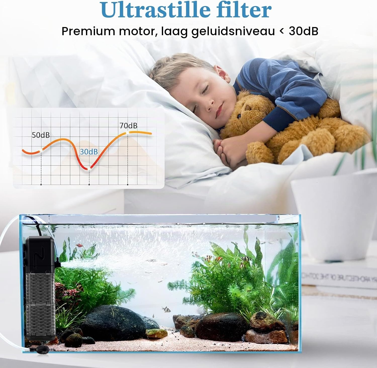 Aquarium Binnenfilter 3-in-1 tot 250L | 800L/H | 9W | Stil & Regen/Beluchting | 32% Korting